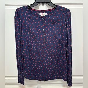 Boden Kara Shooting Star Blue Red Long Sleeve Elastic Cuff Top Women’s Size 8